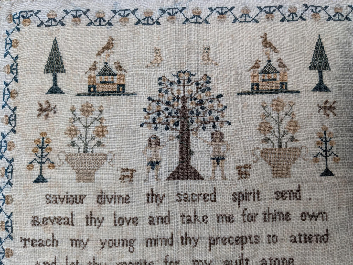 Antique original 1850 house sampler by Mary Oates