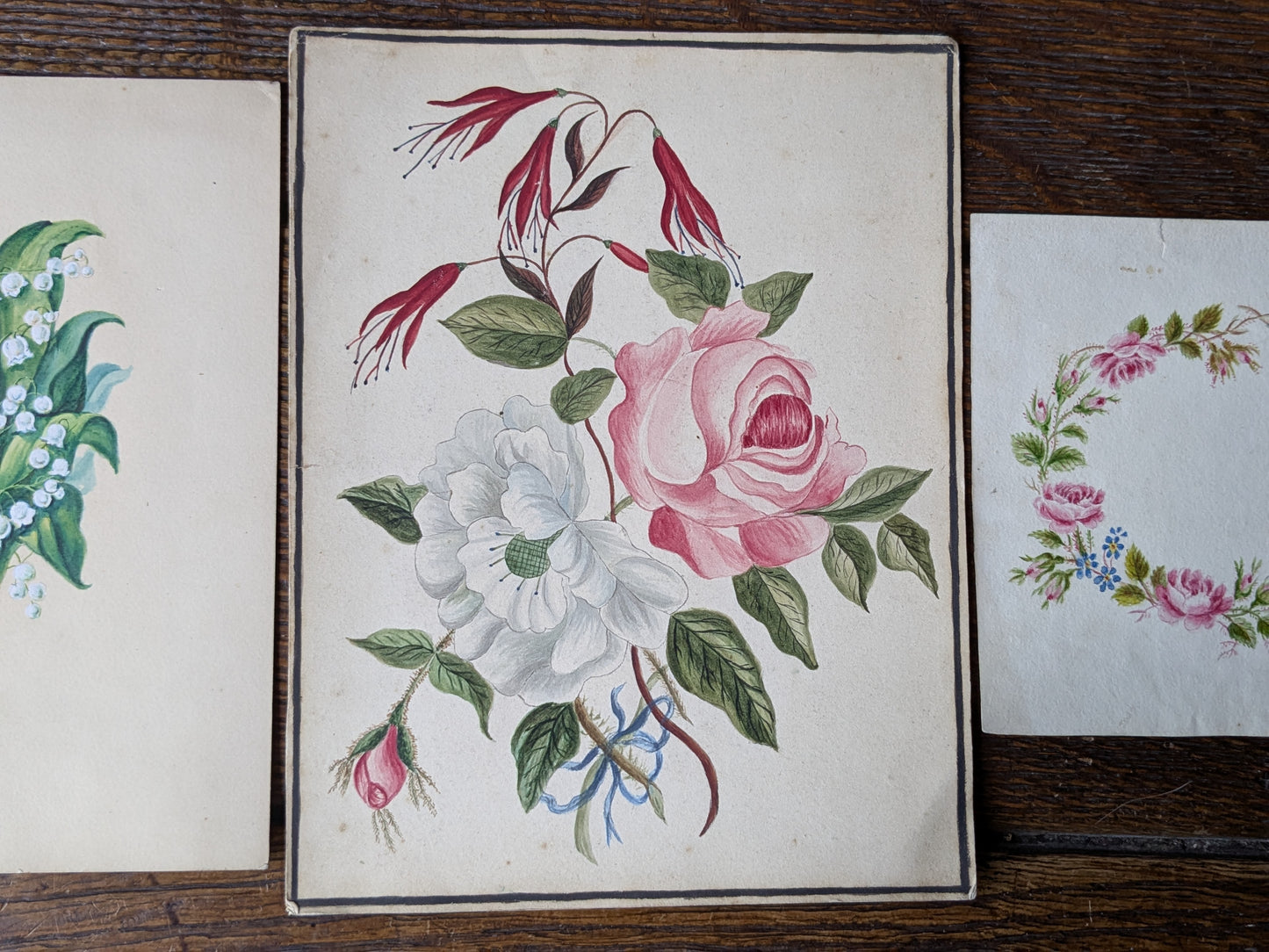3 antique flower paintings