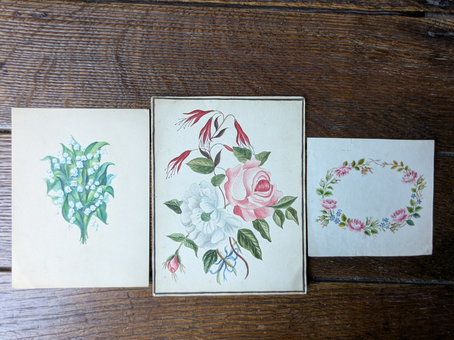 3 antique flower paintings
