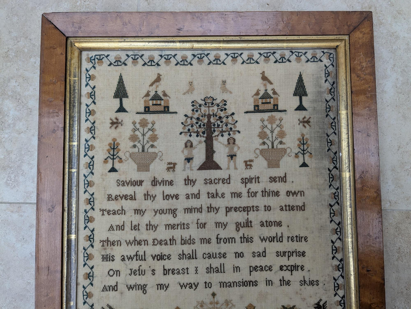 Antique original 1850 house sampler by Mary Oates