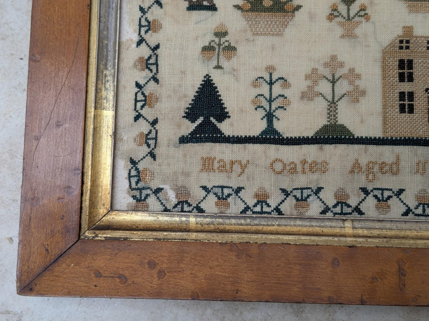Antique original 1850 house sampler by Mary Oates