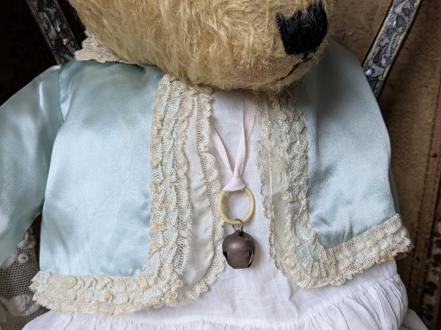 Vintage 25 inch Chiltern teddy bear in antique clothing