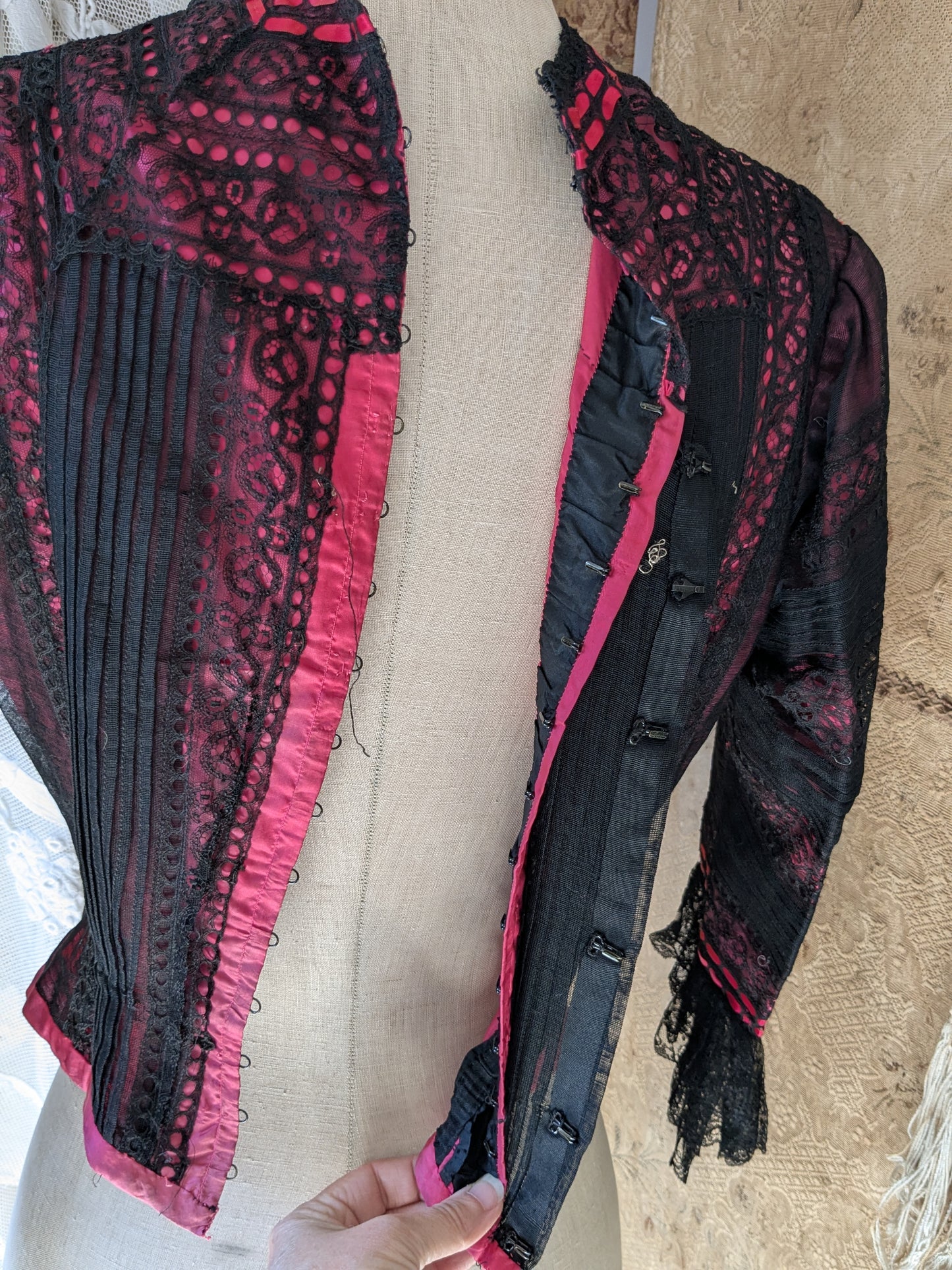 Antique lace & silk bodice