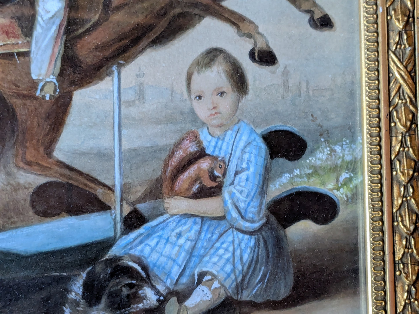 Antique Victorian portrait of 2 brothers with dog & toys