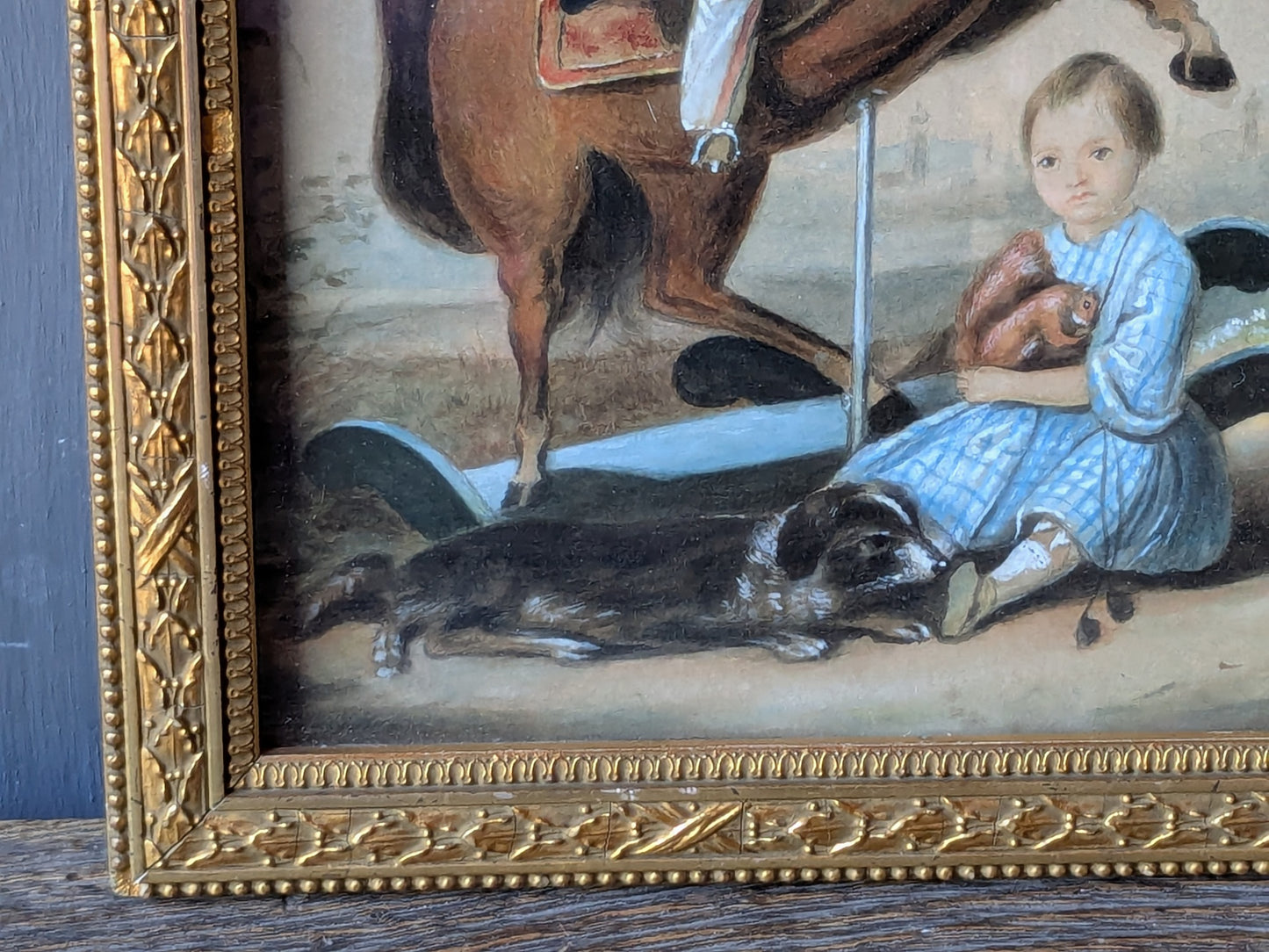 Antique Victorian portrait of 2 brothers with dog & toys
