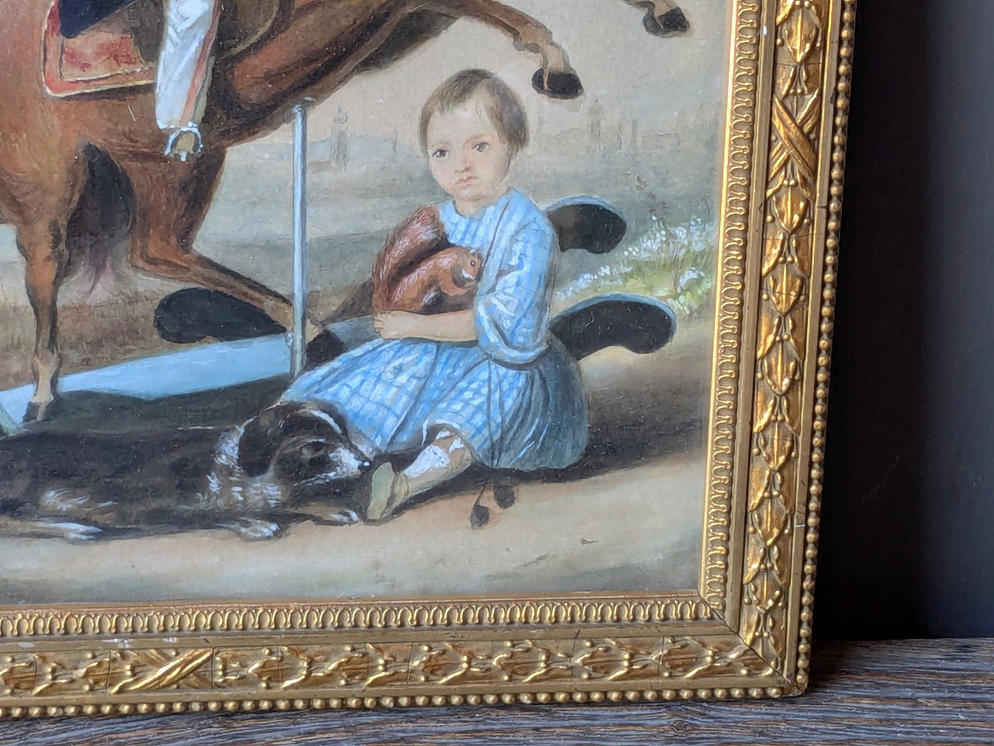 Antique Victorian portrait of 2 brothers with dog & toys