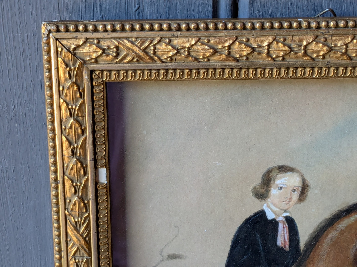 Antique Victorian portrait of 2 brothers with dog & toys