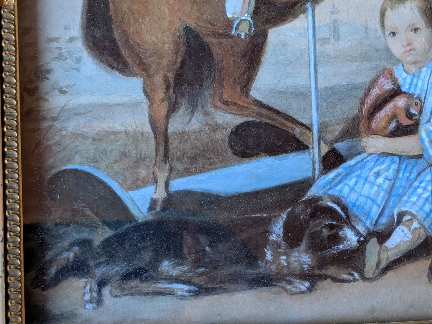 Antique Victorian portrait of 2 brothers with dog & toys