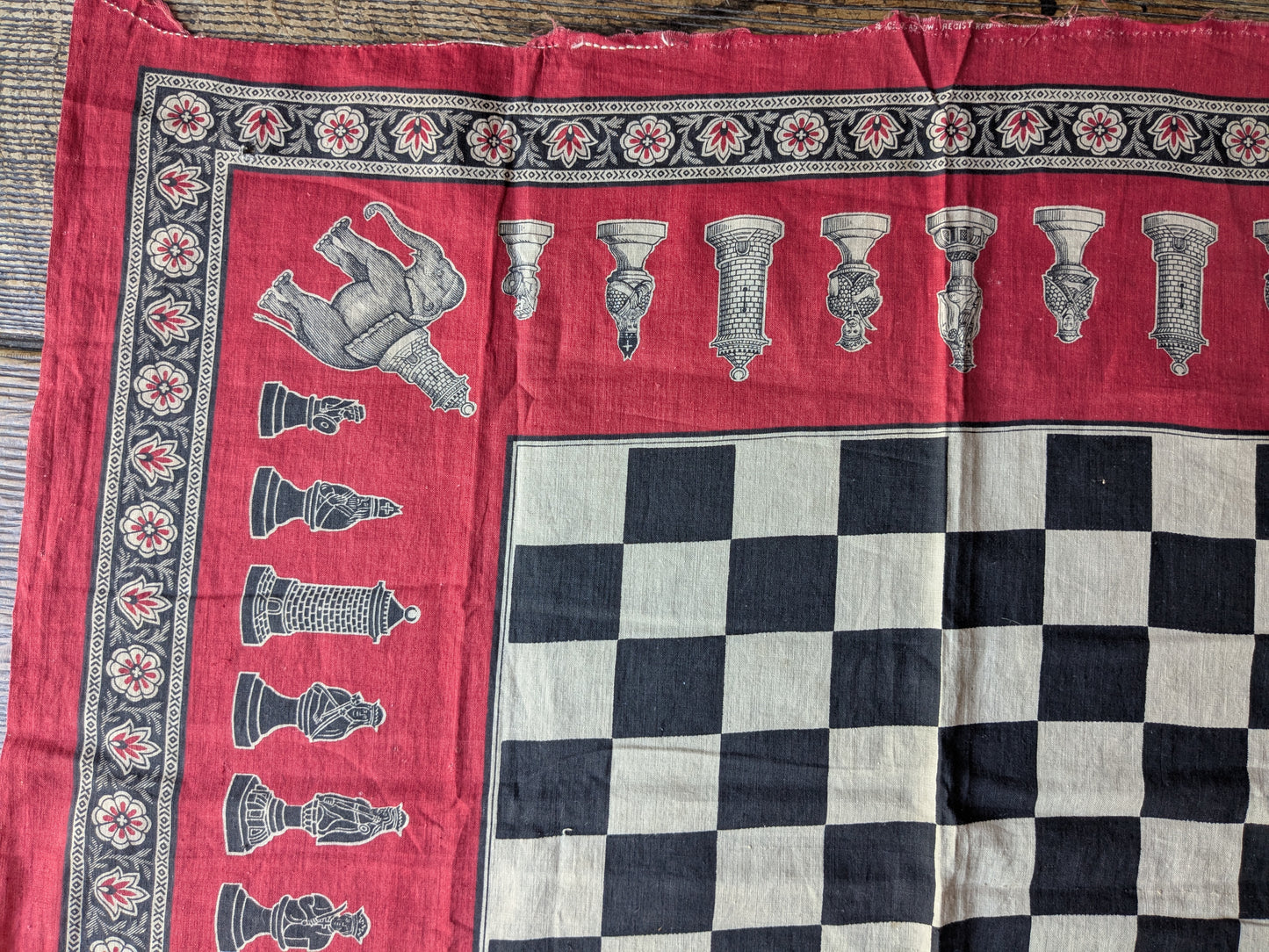 Victorian novelty handkerchief, chess board, Moir & Co 1881