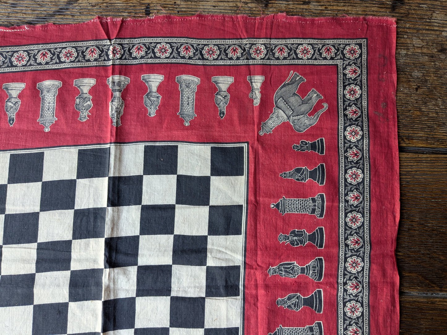 Victorian novelty handkerchief, chess board, Moir & Co 1881