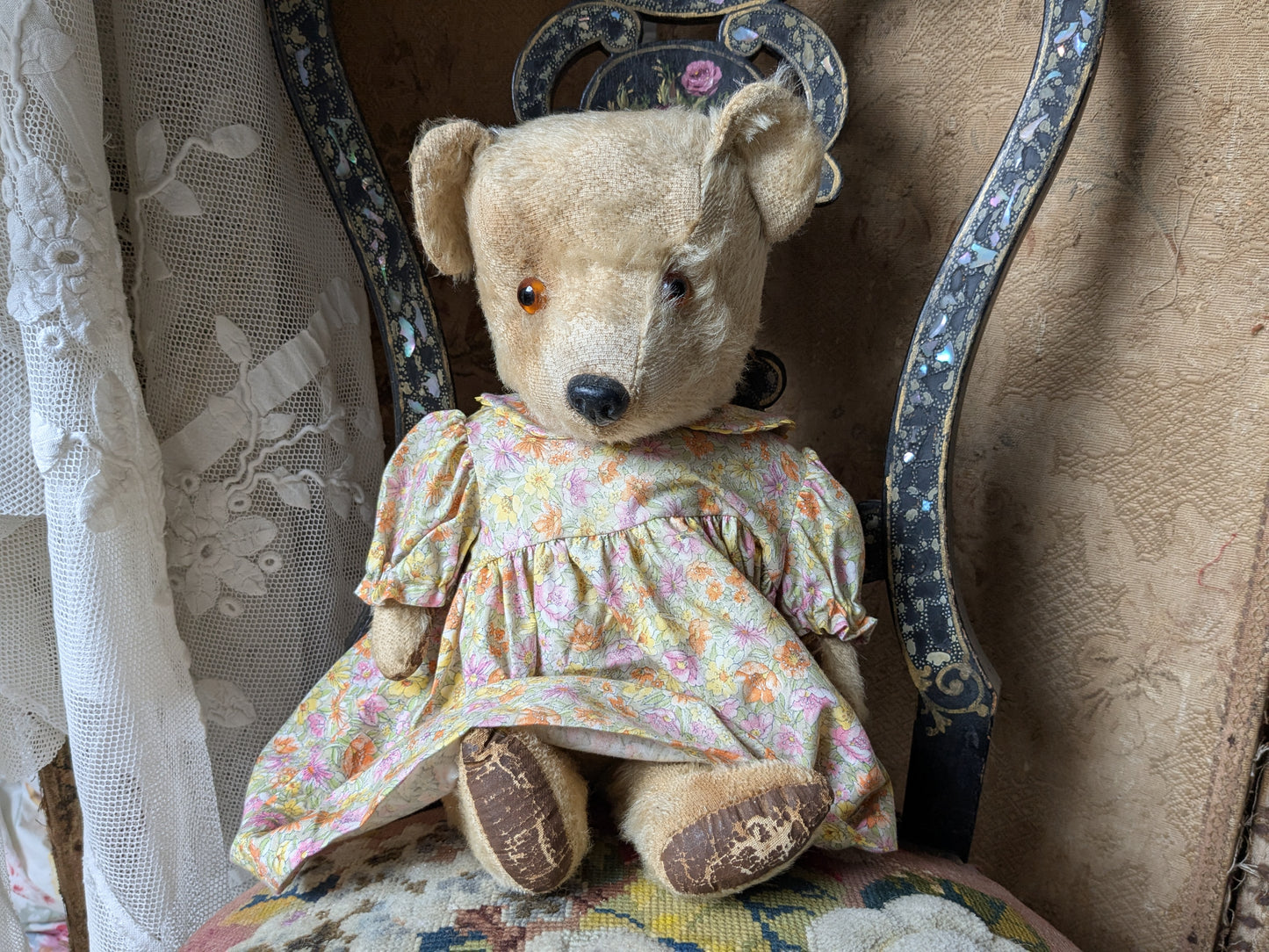 Vintage Chiltern teddy bear in a dress