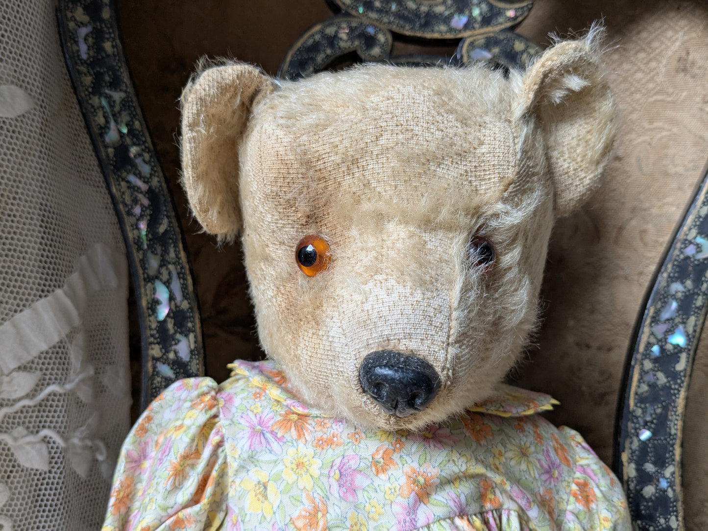 Vintage Chiltern teddy bear in a dress
