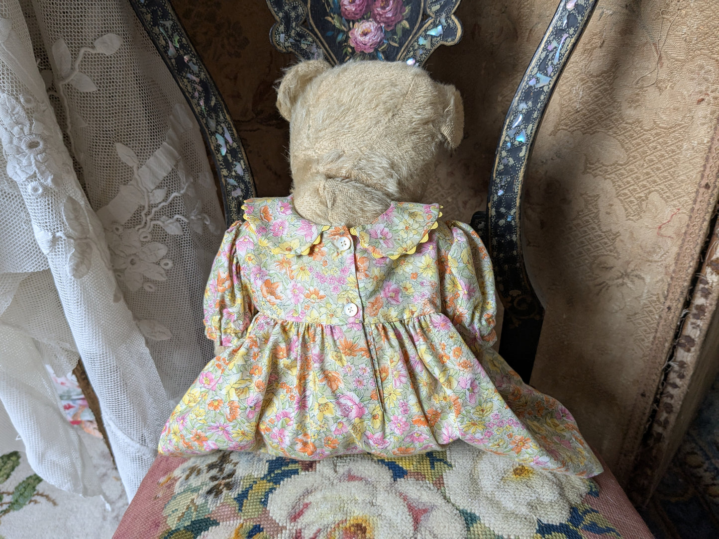 Vintage Chiltern teddy bear in a dress