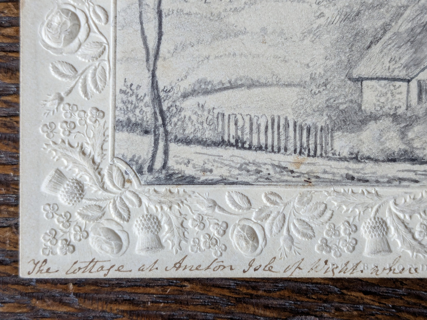 Antique miniature drawing in embossed border