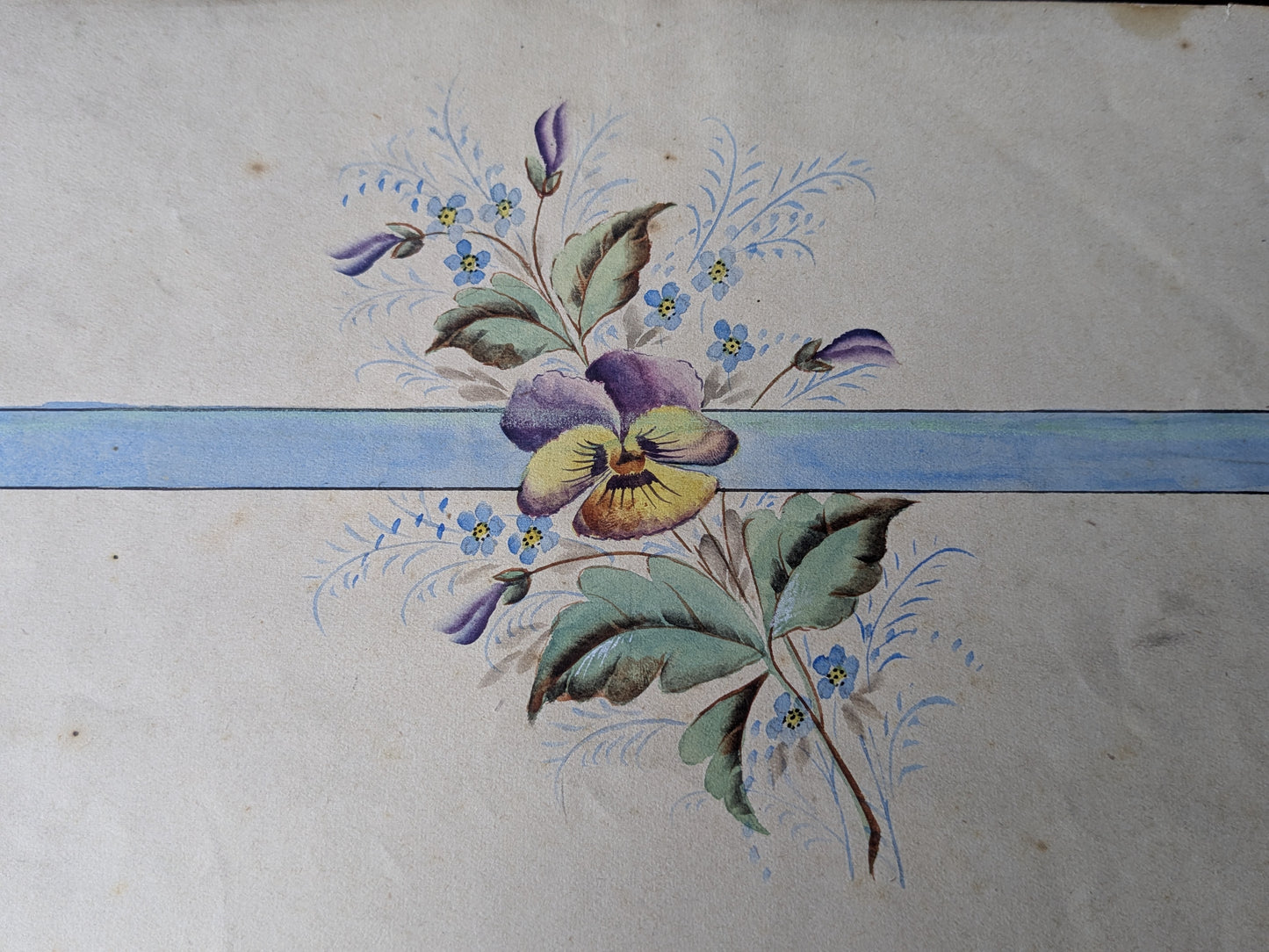 Antique French hand painted pattern design with heartsease