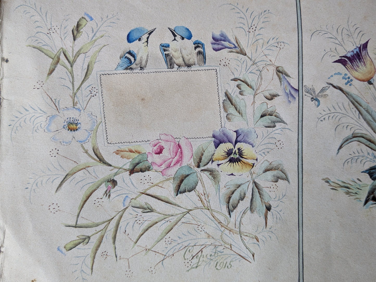 Antique French hand painted pattern design sheet
