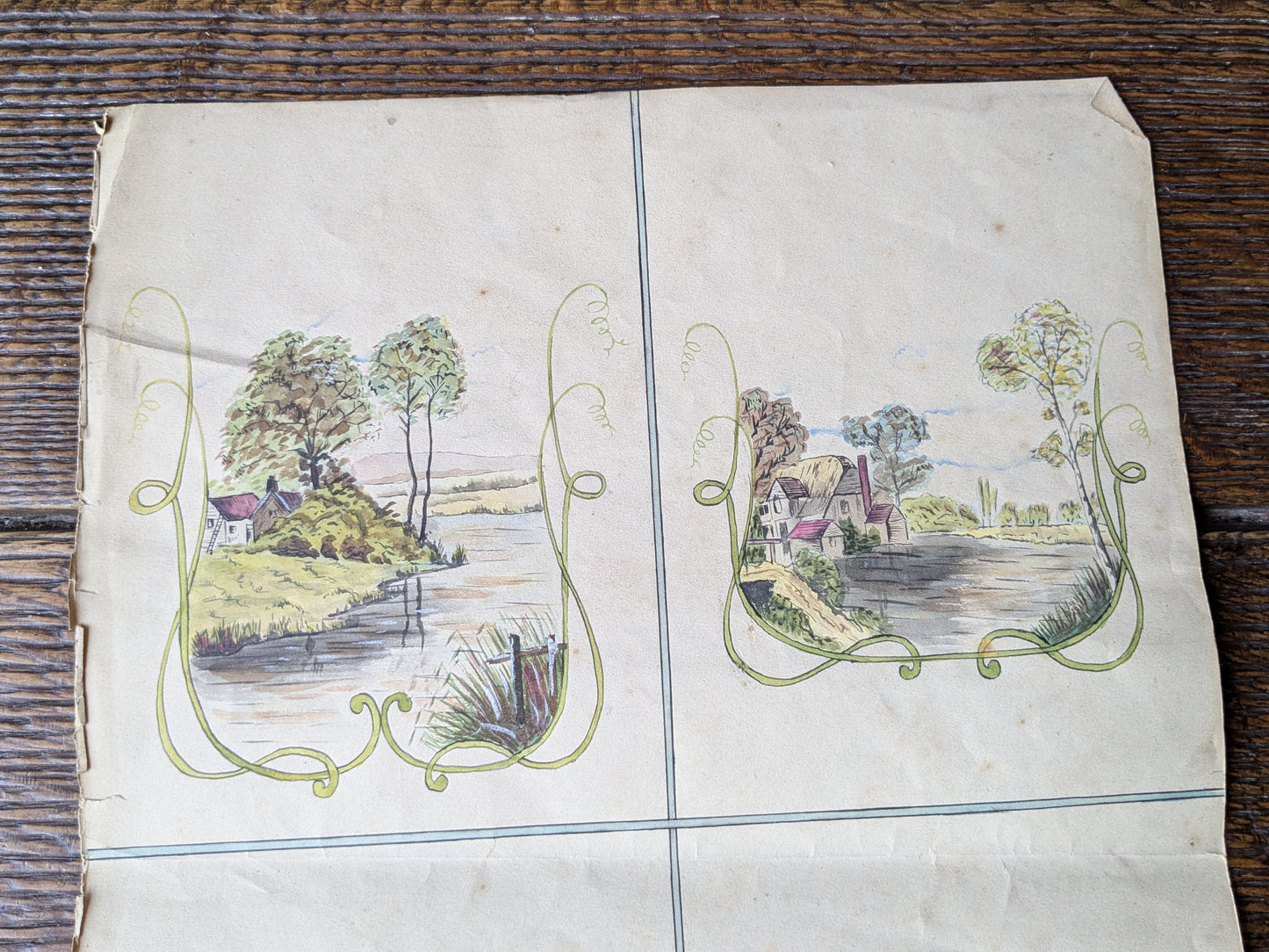 Antique French hand painted pattern design sheet