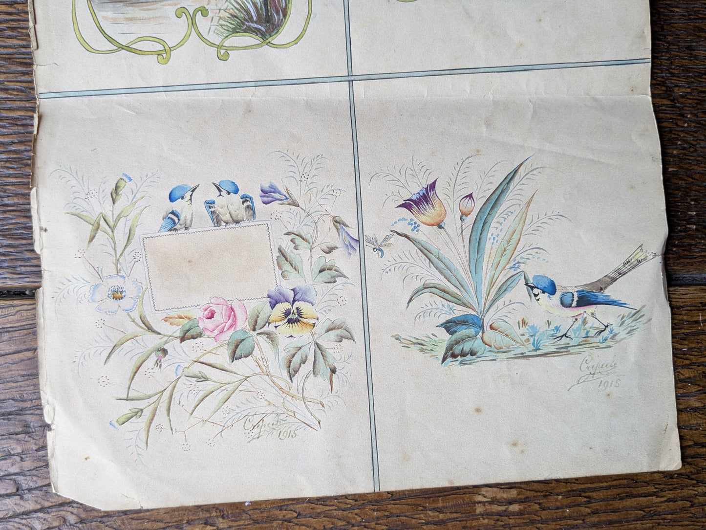 Antique French hand painted pattern design sheet