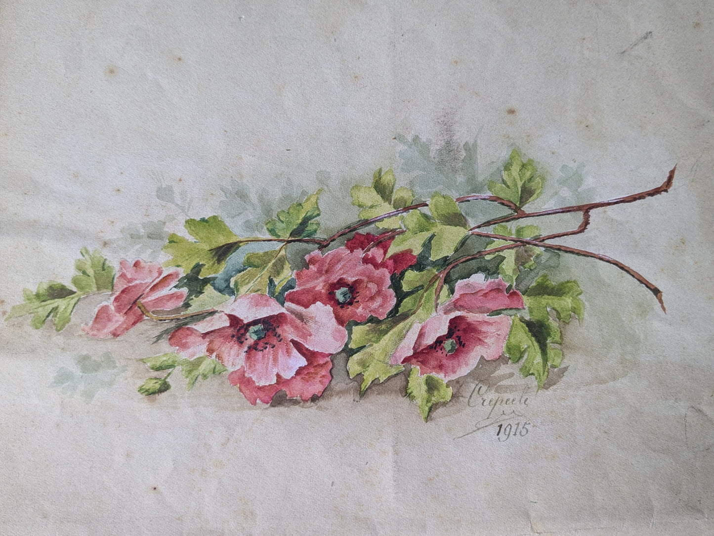Antique French hand painted pattern design sheet