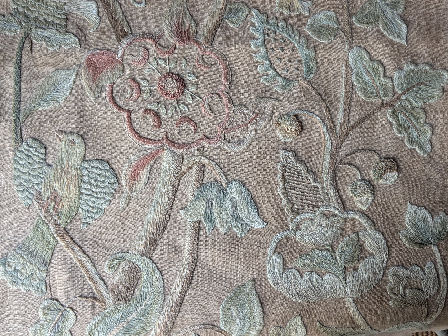 Antique crewel work embroidered panel C