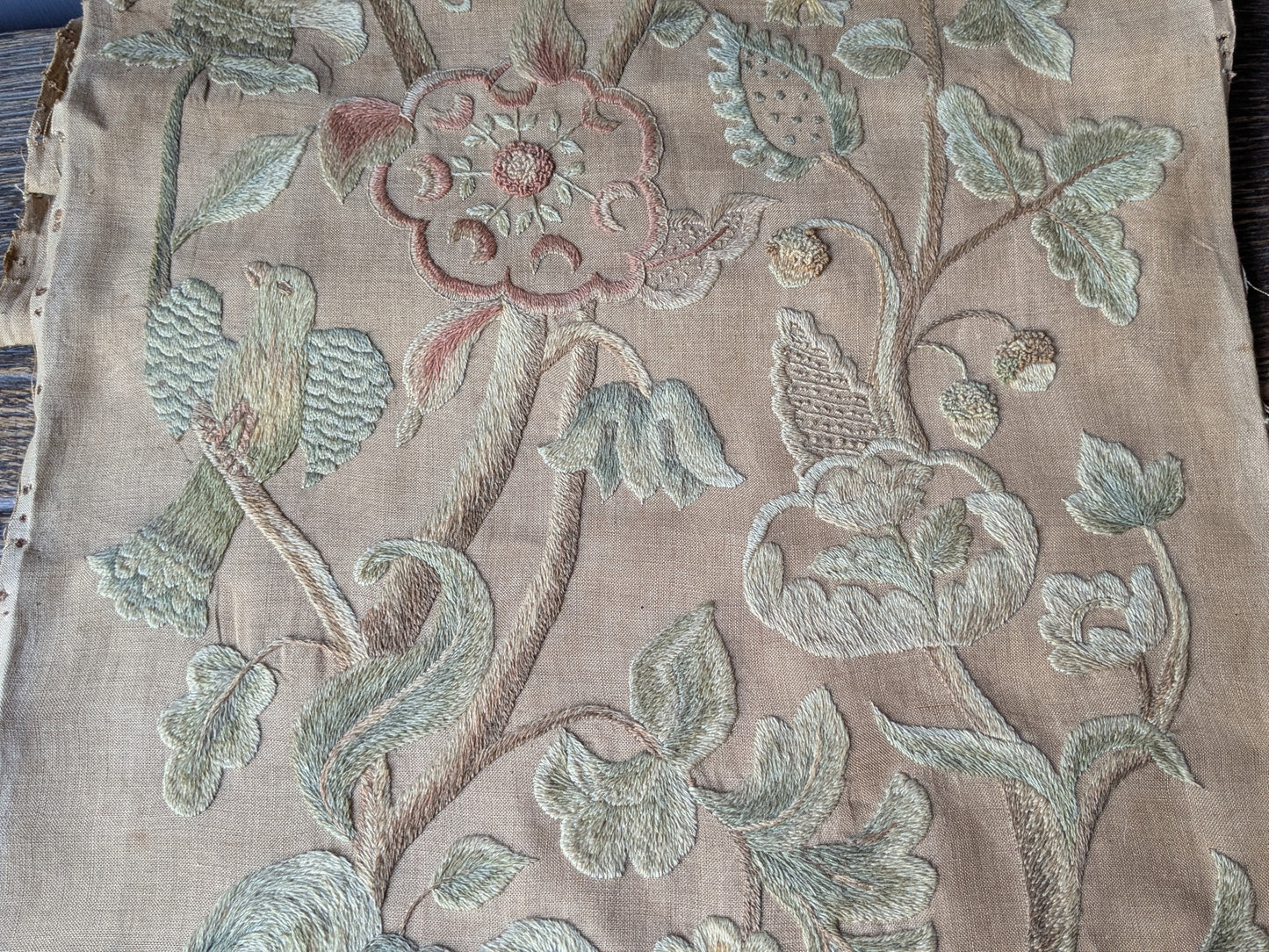 Antique crewel work embroidered panel C
