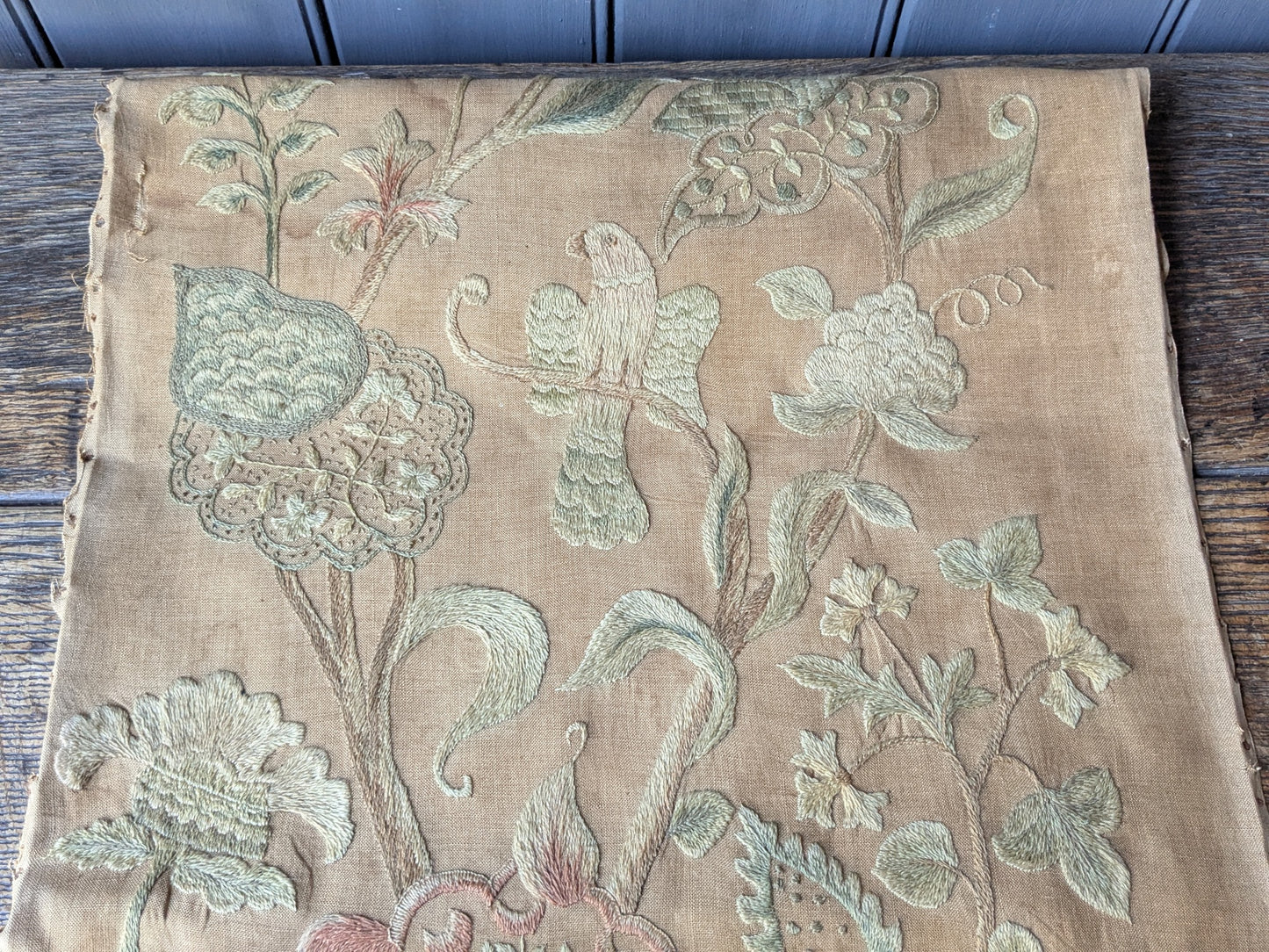 Antique crewel work embroidered panel C