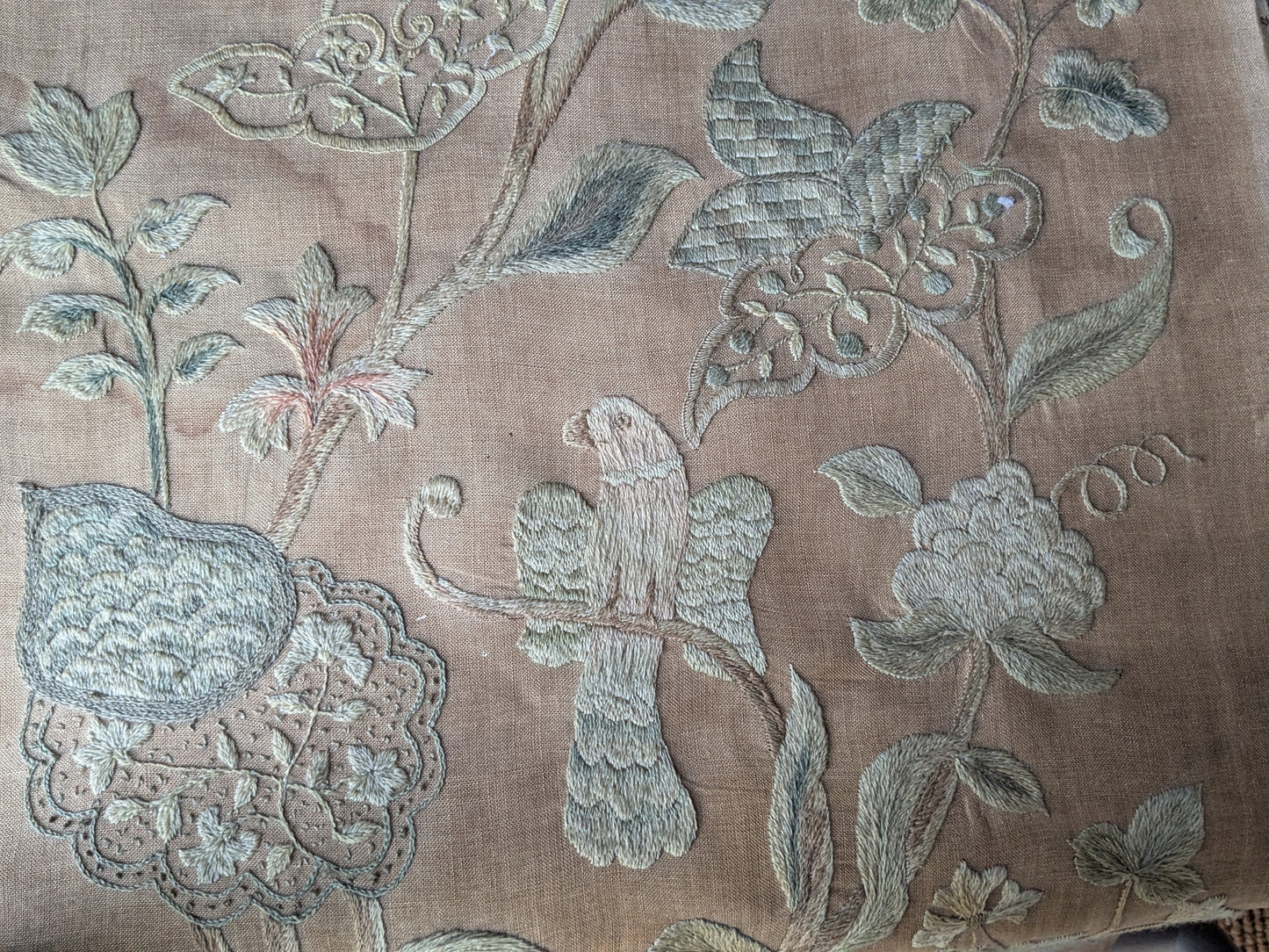 Antique crewel work embroidered panel C