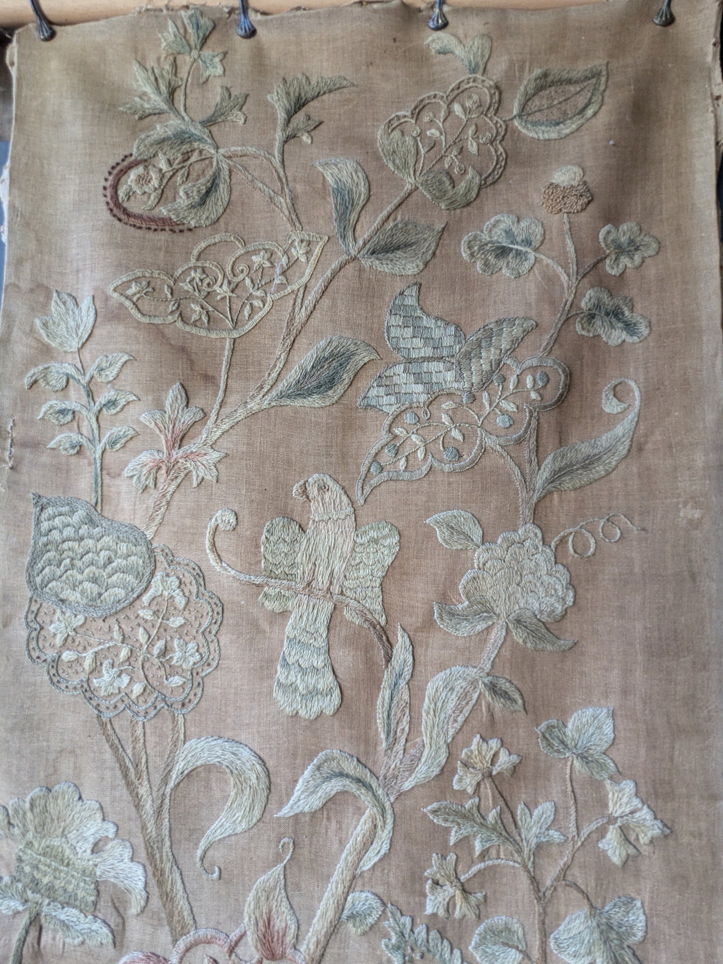 Antique crewel work embroidered panel C