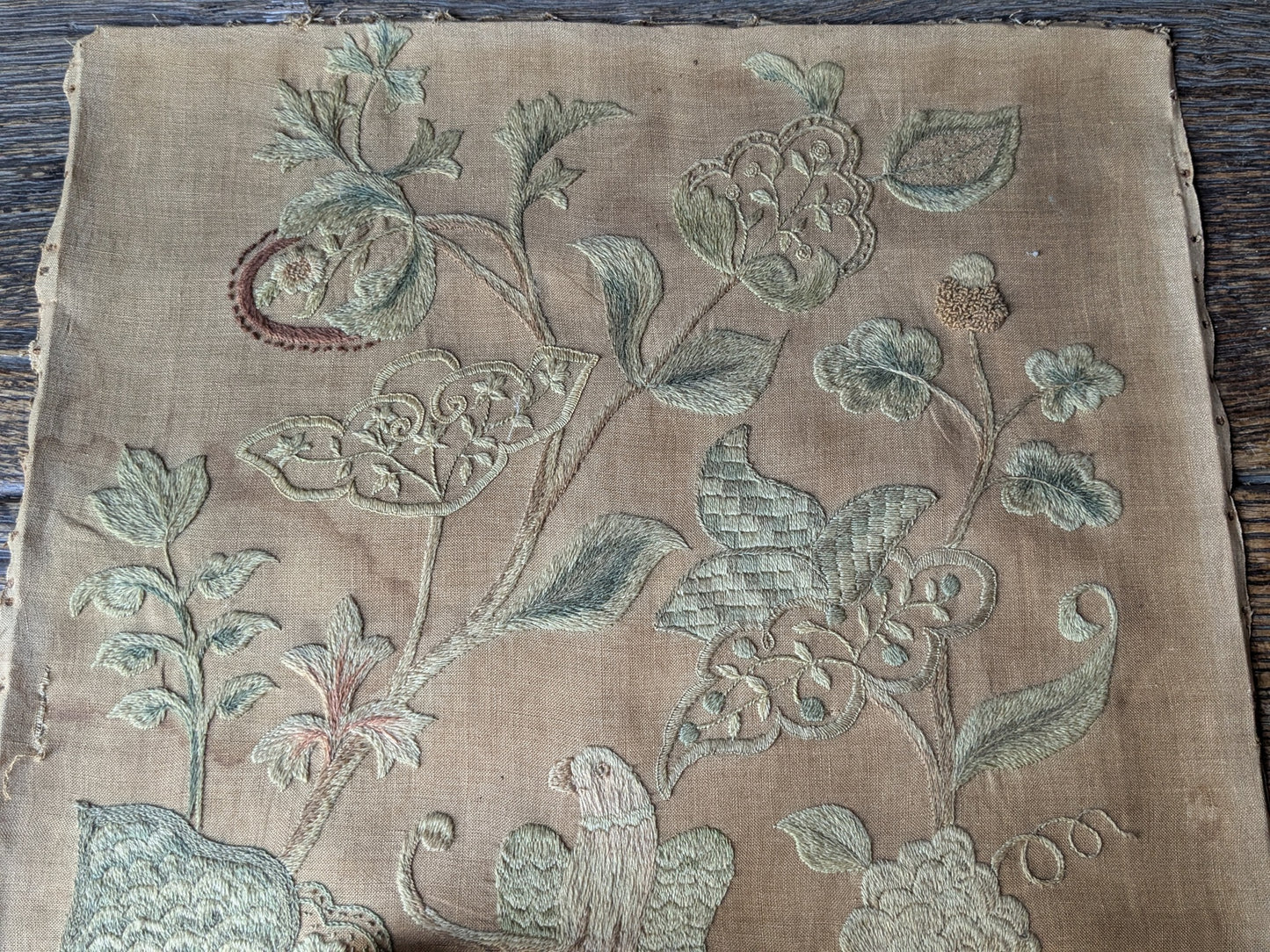 Antique crewel work embroidered panel C