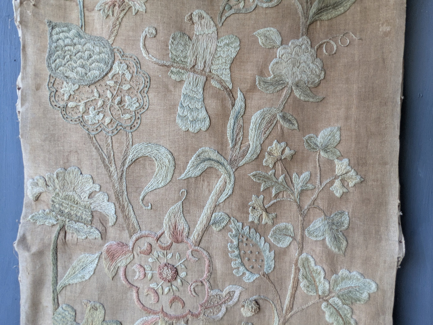 Antique crewel work embroidered panel C