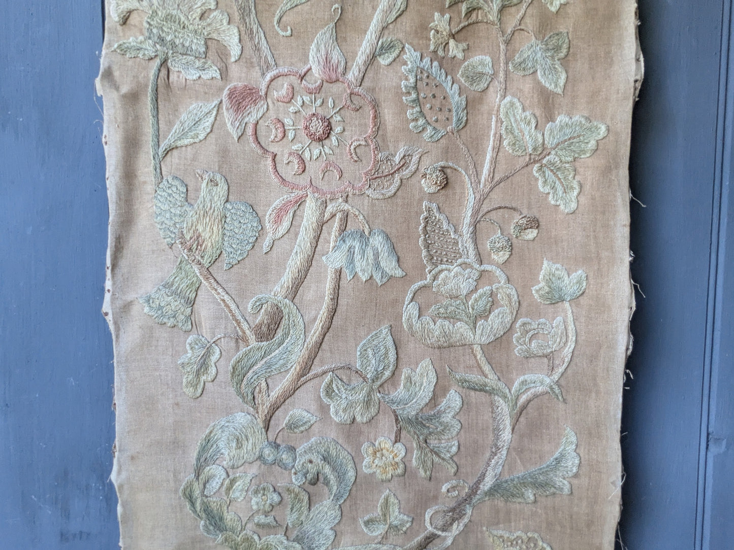 Antique crewel work embroidered panel C