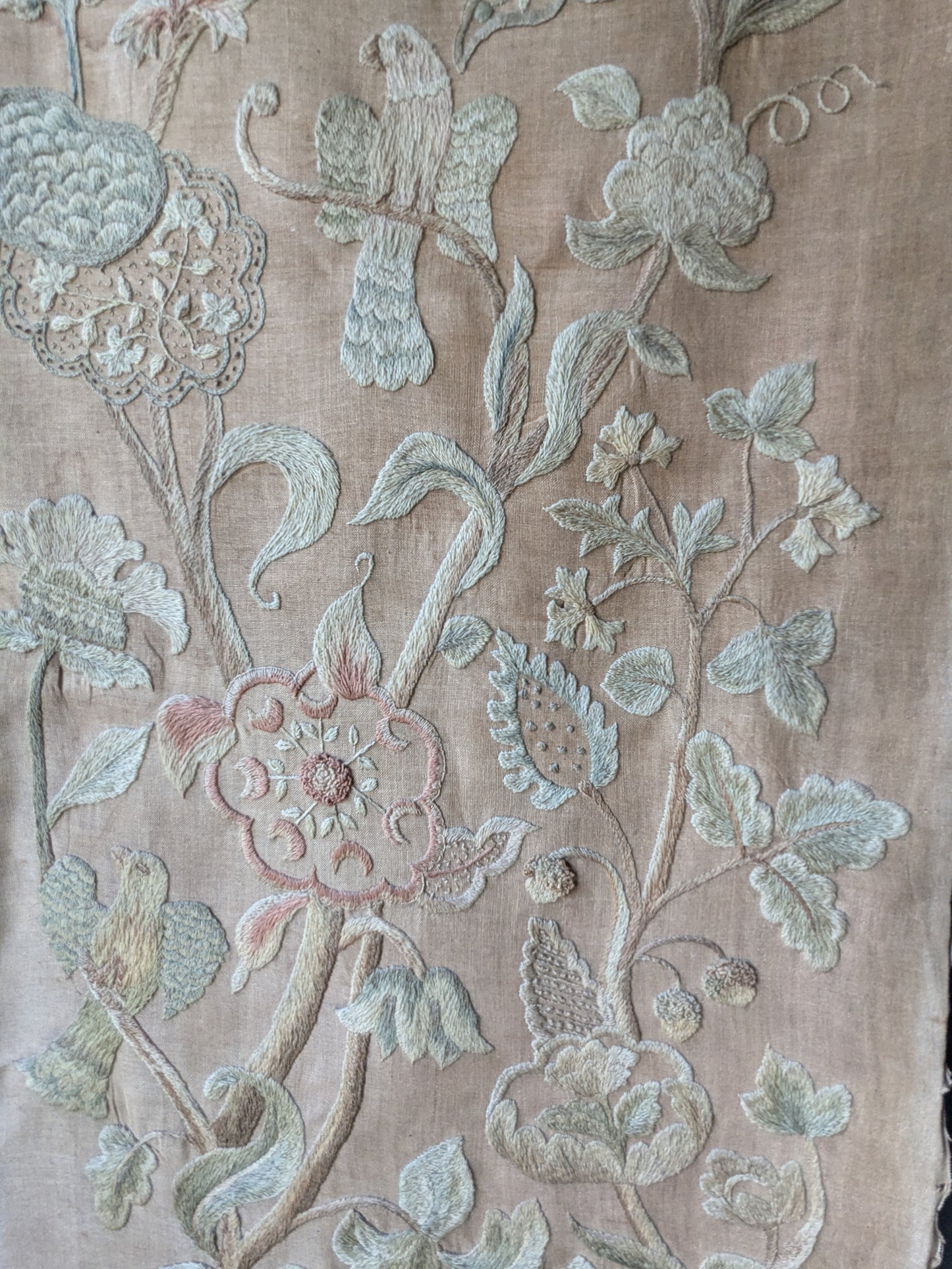 Antique crewel work embroidered panel C