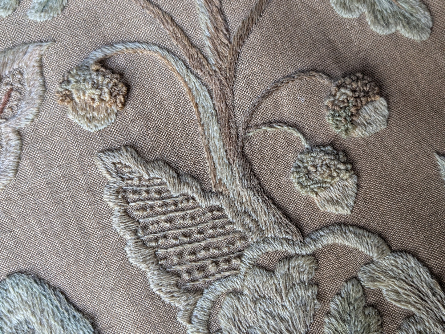 Antique crewel work embroidered panel C