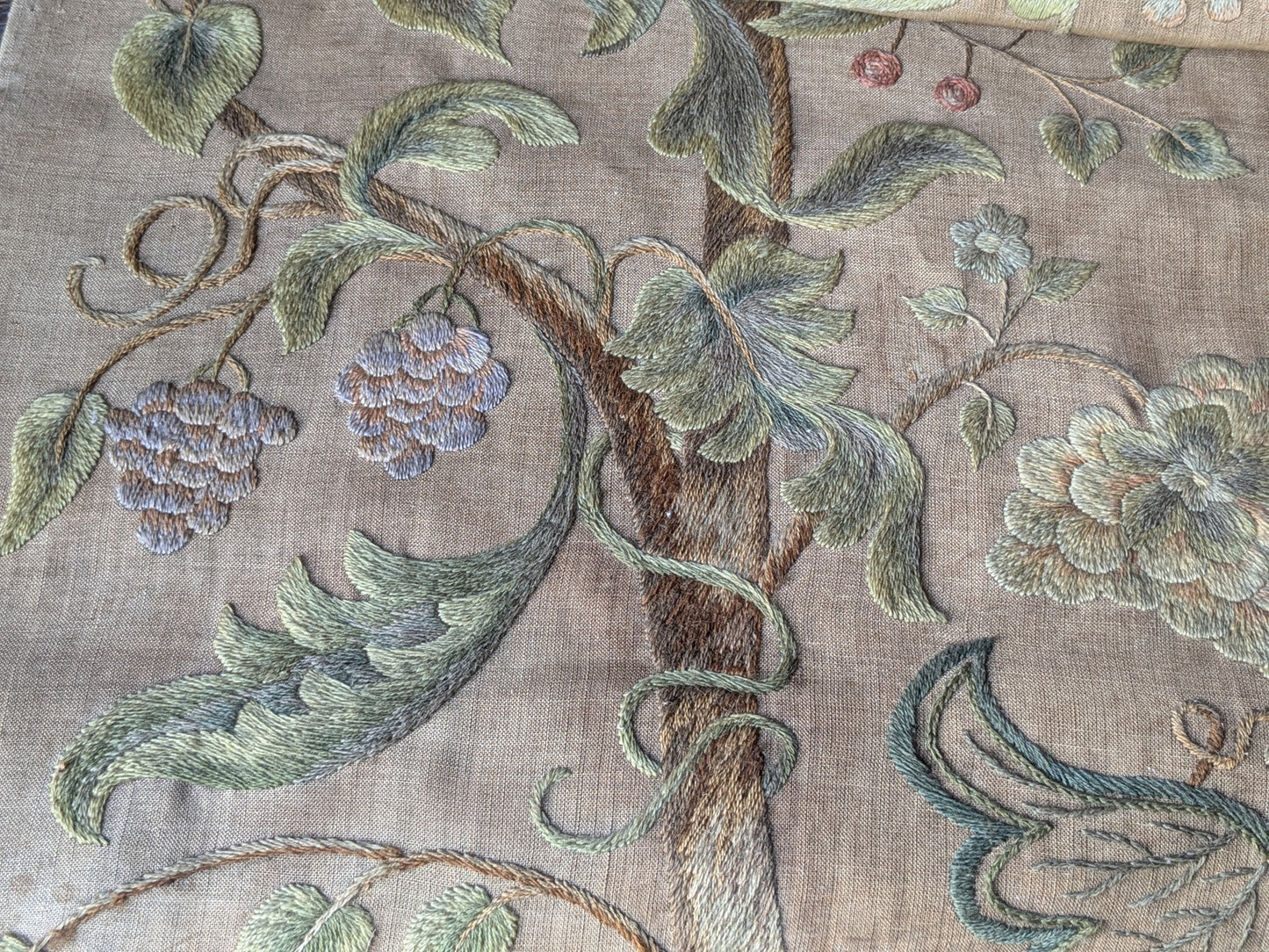 Antique crewel work embroidered panel A