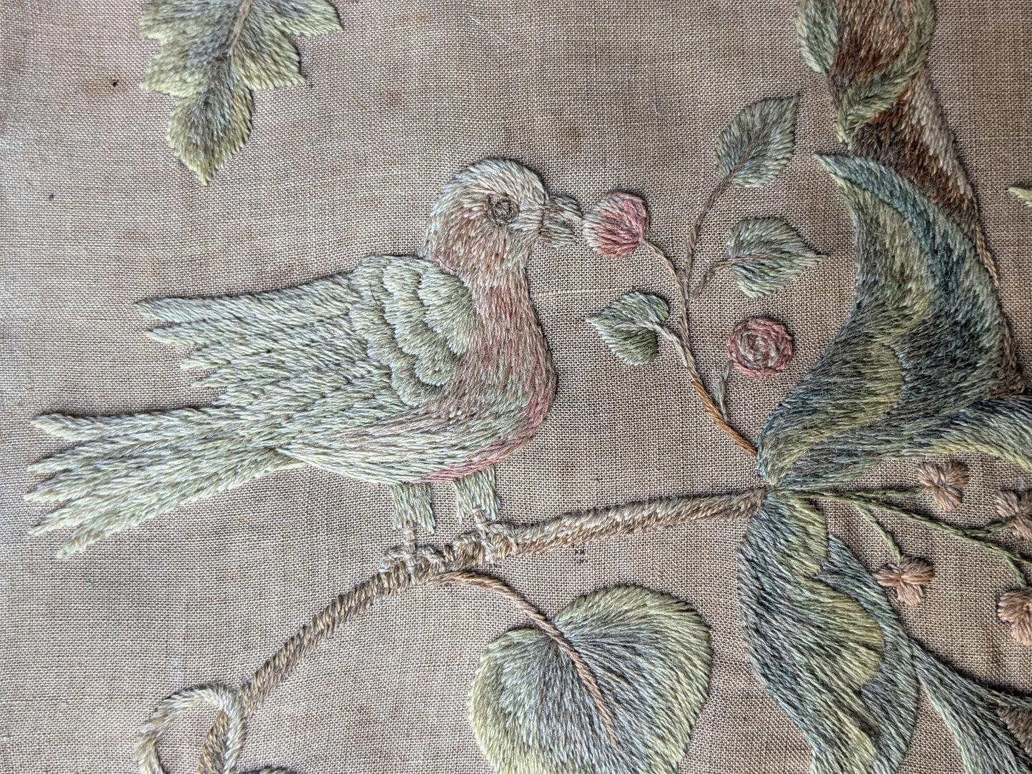Antique crewel work embroidered panel A