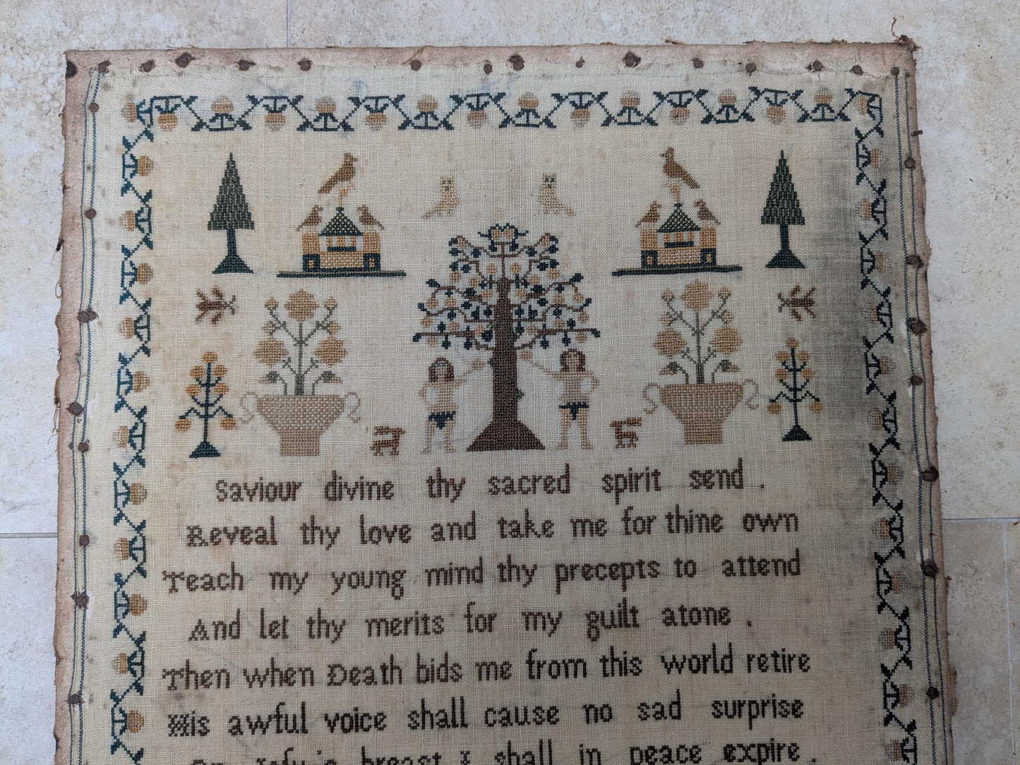 Antique original 1850 house sampler by Mary Oates