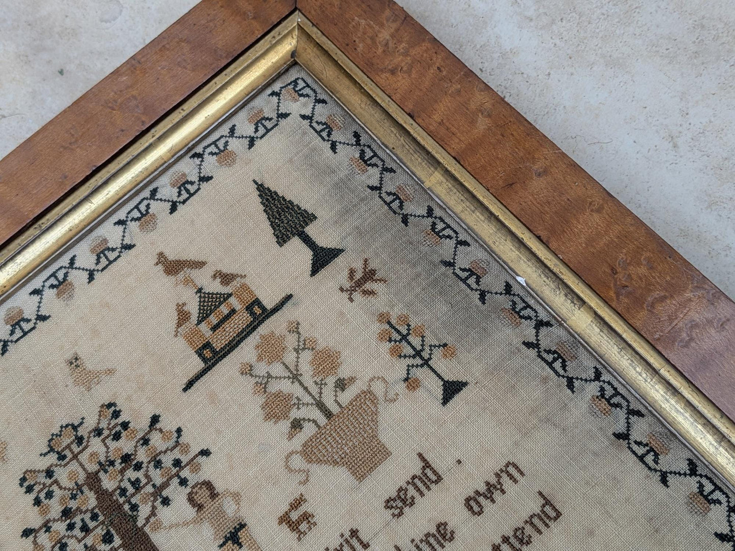 Antique original 1850 house sampler by Mary Oates