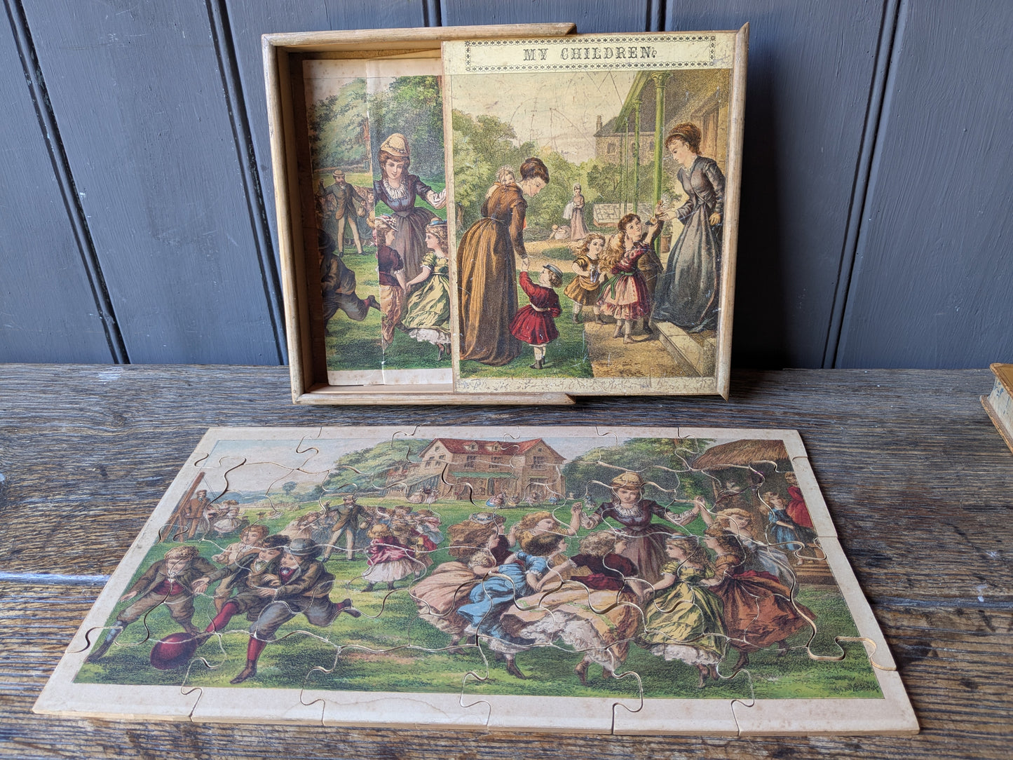 Antique Victorian dissected puzzle game in box