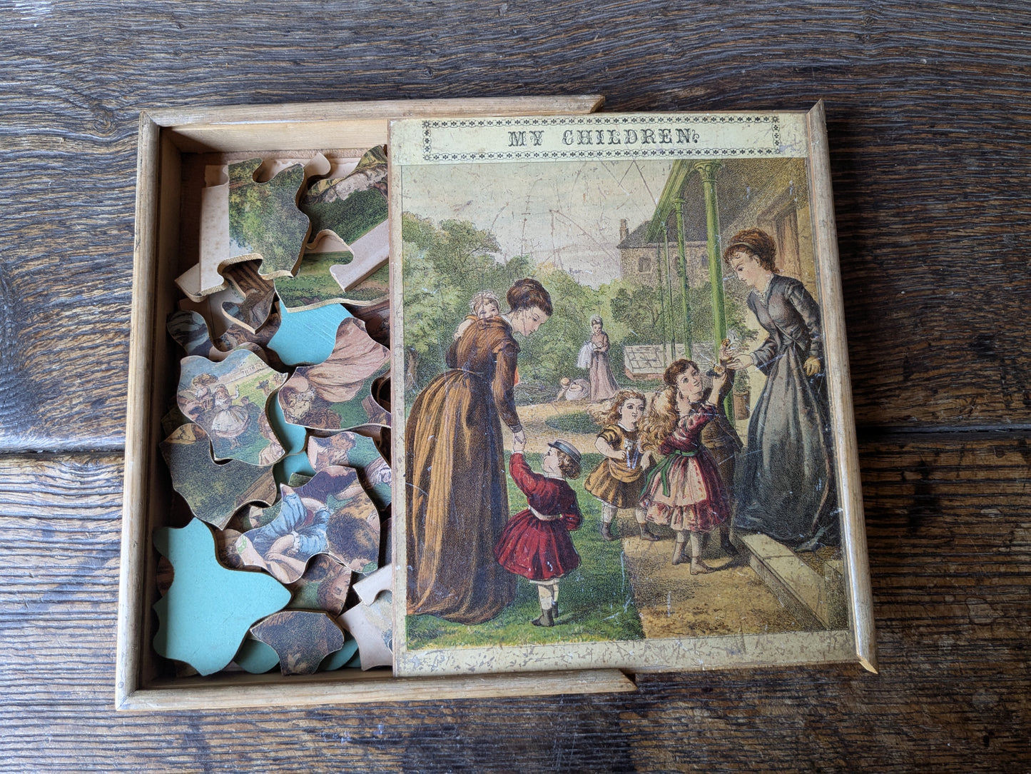 Antique Victorian dissected puzzle game in box