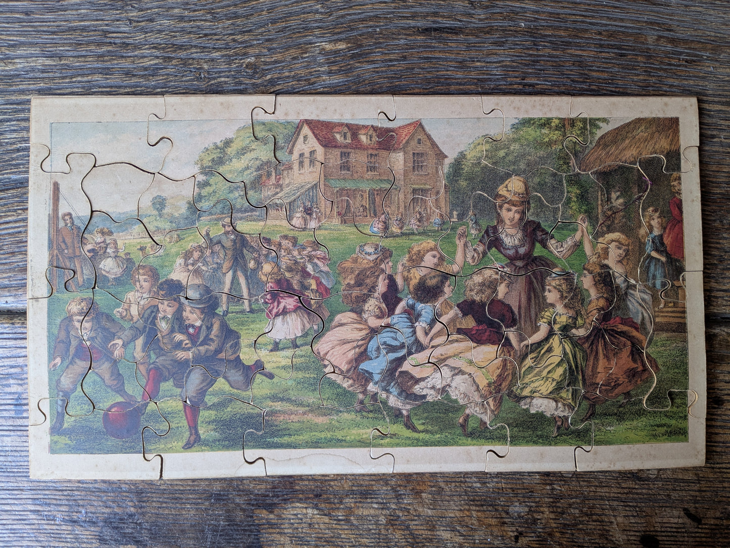 Antique Victorian dissected puzzle game in box
