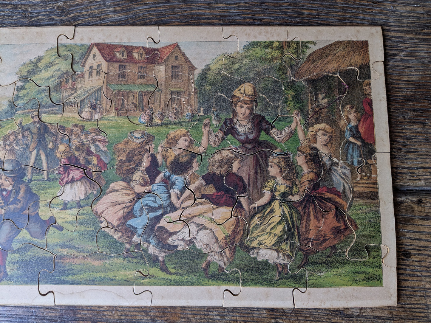 Antique Victorian dissected puzzle game in box