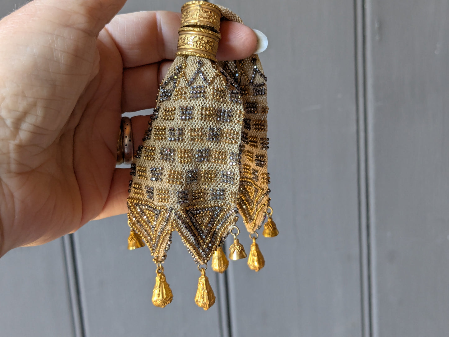 Antique beaded miser or stocking purse