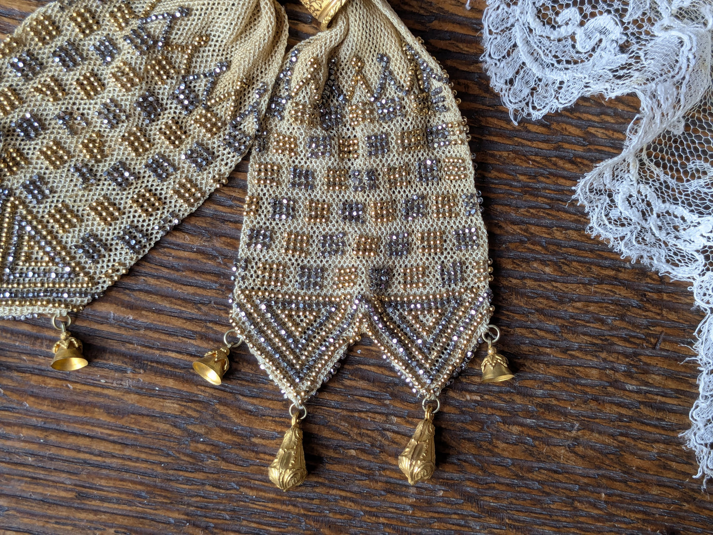 Antique beaded miser or stocking purse