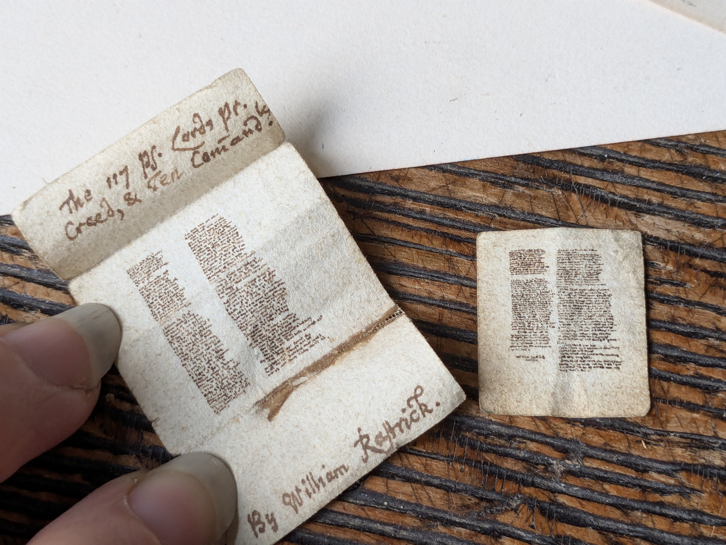 Antique horn snuff box with miniature writing inside