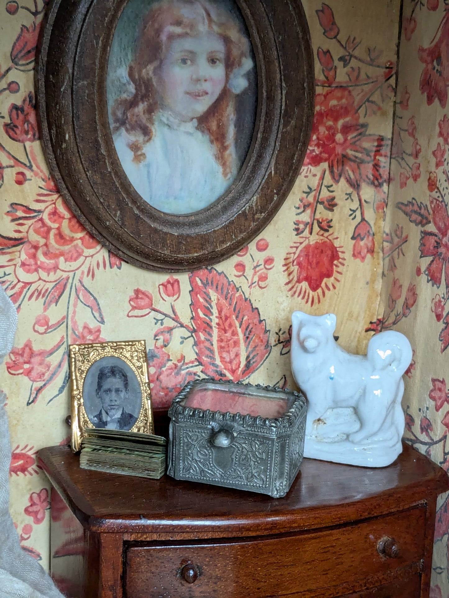 Miniature glass casket for a dolls house