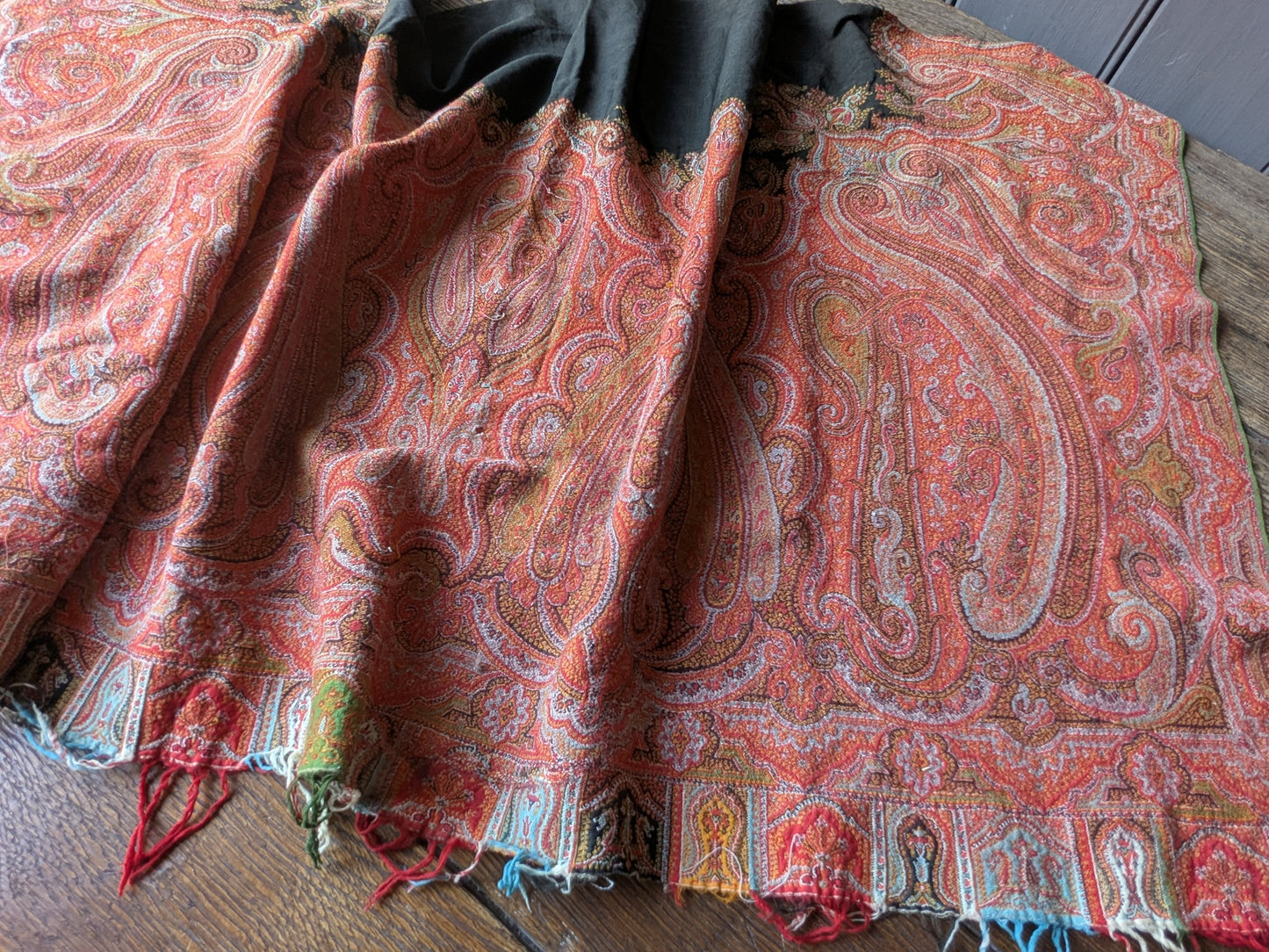 Large antique paisley shawl piece for crafts (B)