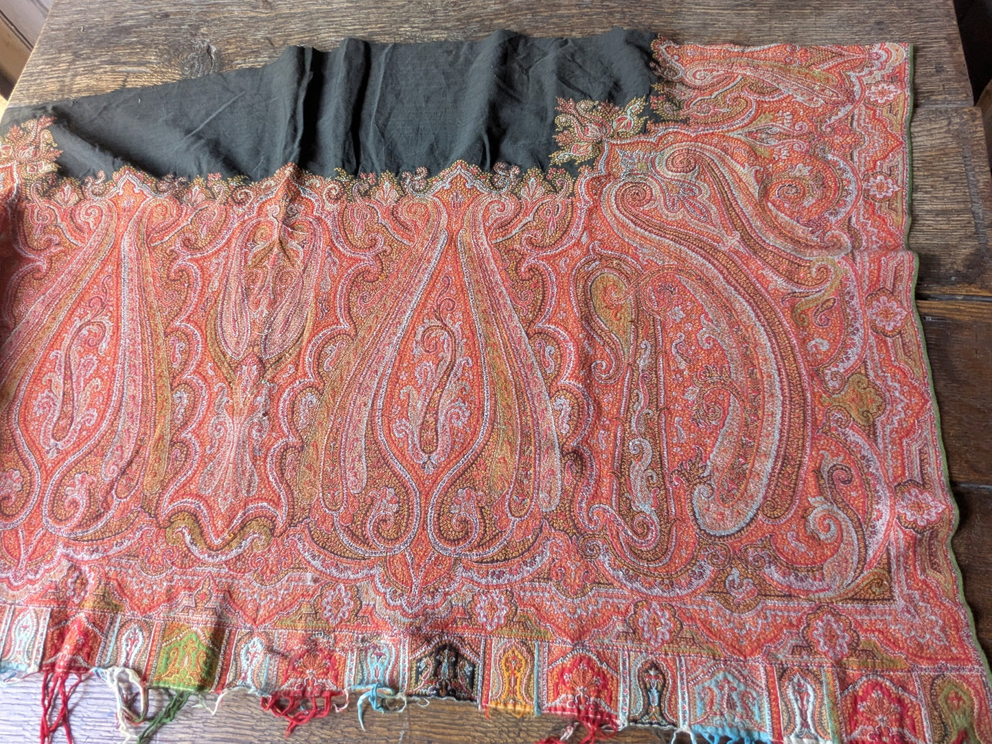 Large antique paisley shawl piece for crafts (B)