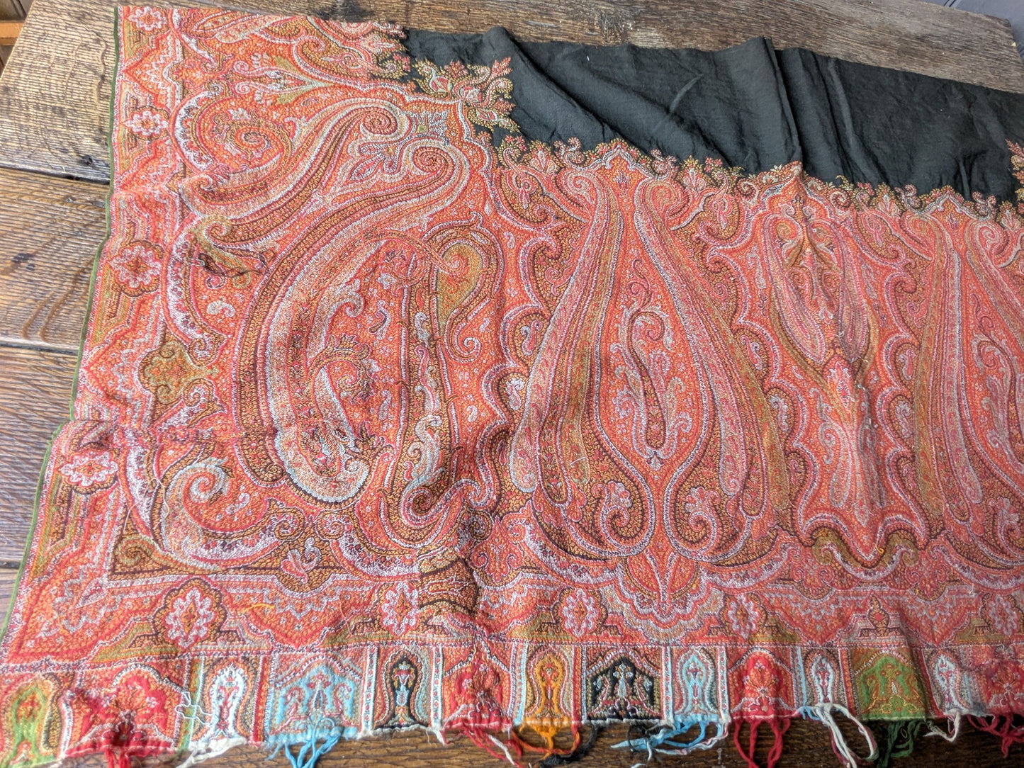 Large antique paisley shawl piece for crafts (B)