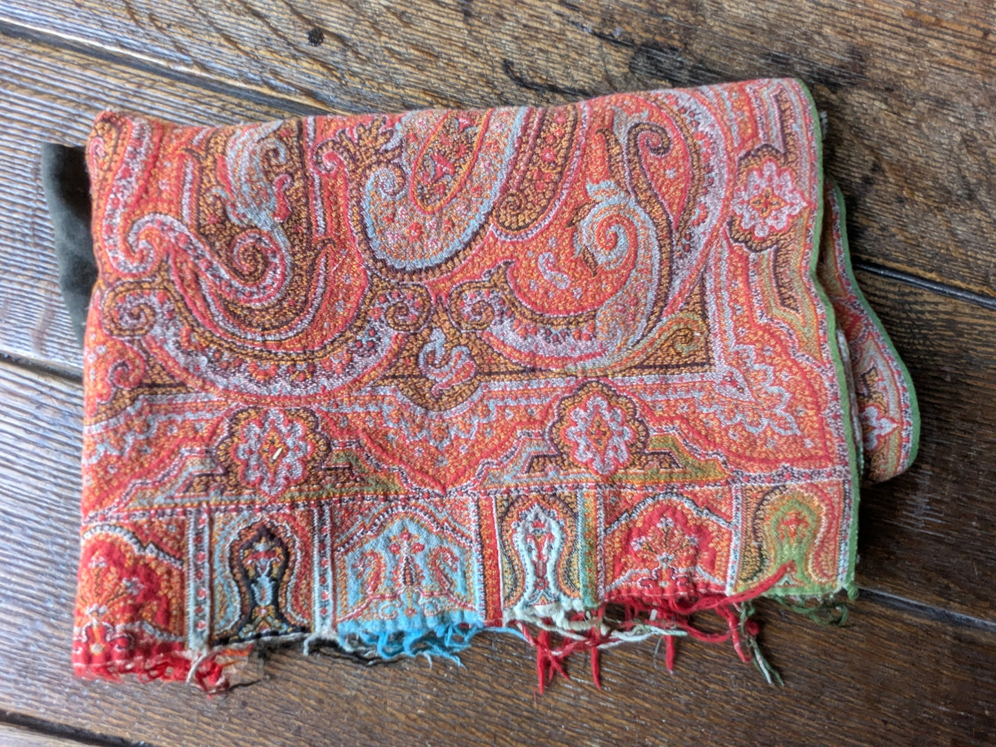 Large antique paisley shawl piece for crafts (B)