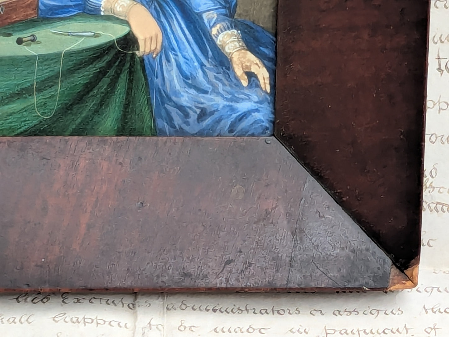 Antique portrait miniature of a lady with her workbox